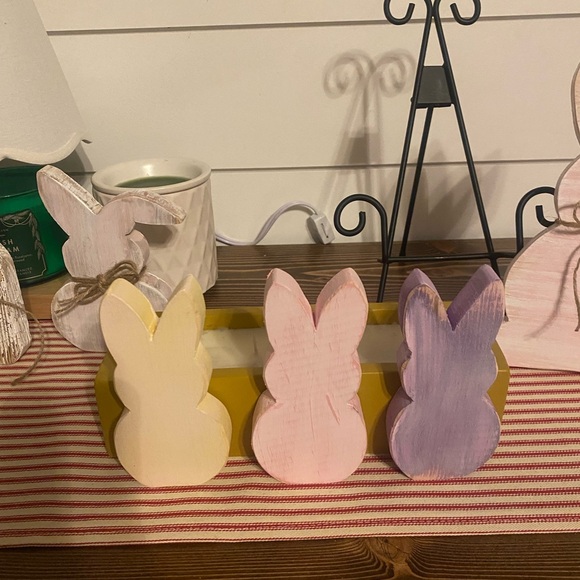 Pastel Wooden Bunny Trio - Yellow Pink Lavender - Picture 2 of 2